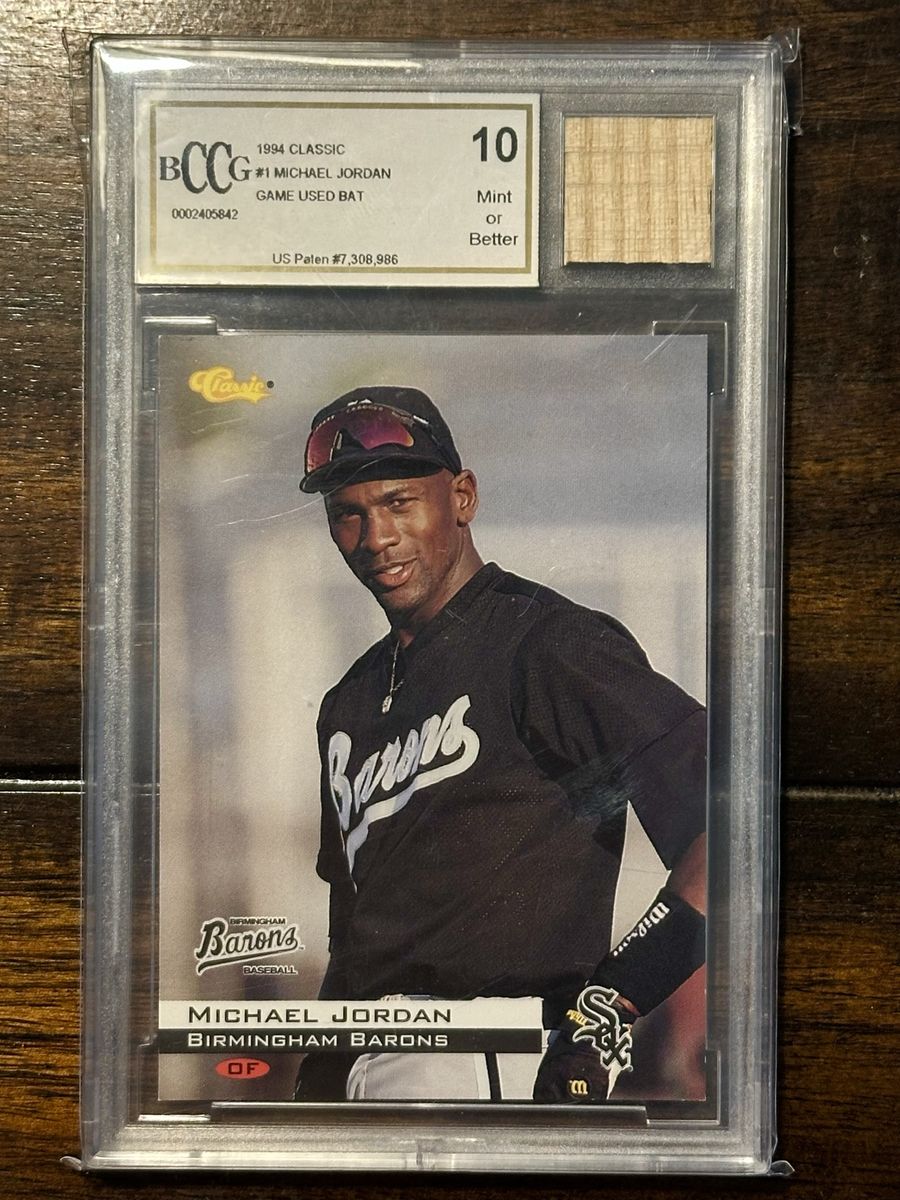 1994 Classic #1 Michael Jordan Birmingham Barons BCCG 10 Mint Game Used Bat Relic Card