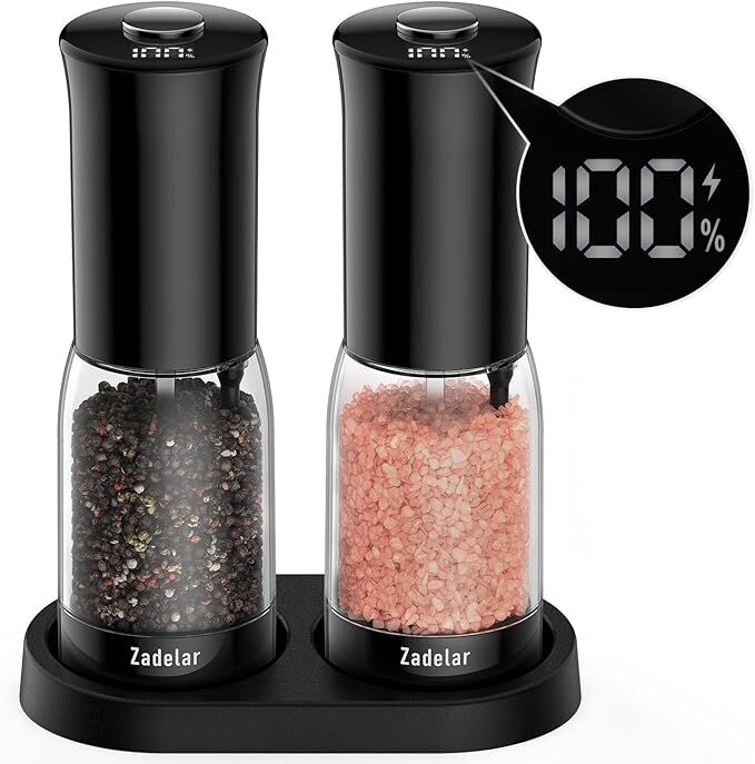 Electric Salt and Pepper Grinder Shakers Set with LED Power Display-Rechargeable