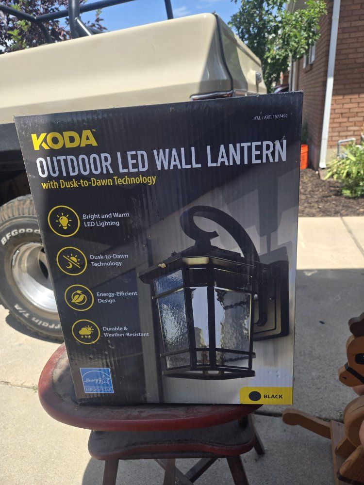 Koda Outdoor LED Wall Lantern with Dusk-to-Dawn Technology - Black, Energy Star Certified