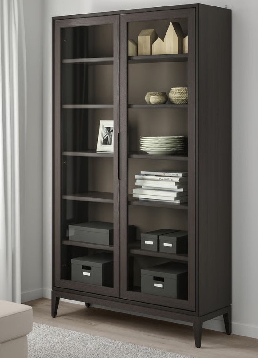 Glass Door Cabinet - Dark Brown