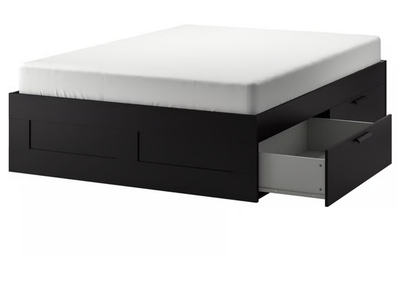 IKEA BRIMNES Queen Bed Frame with Storage, Black, Full