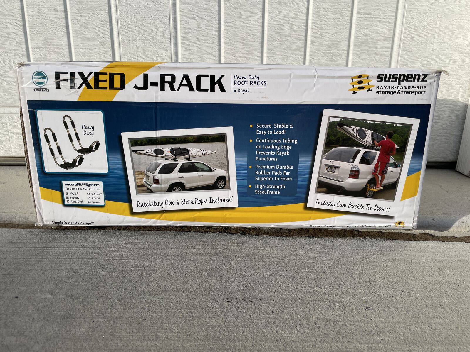 [NEW] Suspenz Kayak Car Top Fixed J-Rack Carrier w/ Tie-Down Straps