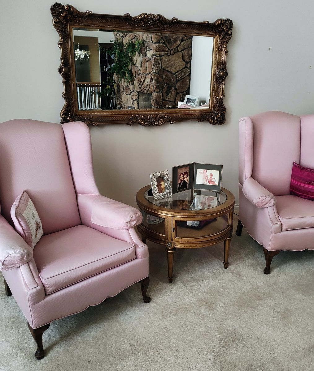 Pale rose wing back chairs