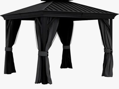 NEW Universal 10x12 Gazebo Replacement Privacy Curtains & Mesh Netting Set- Dark Gray