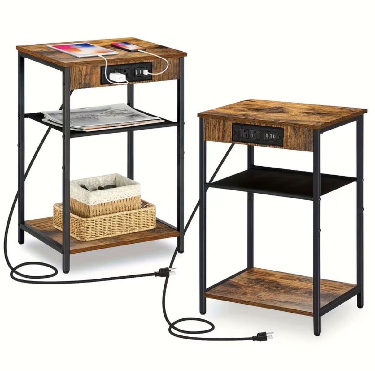 Nightstands with Charging Stations — Set of 2 (Brand New in Box)