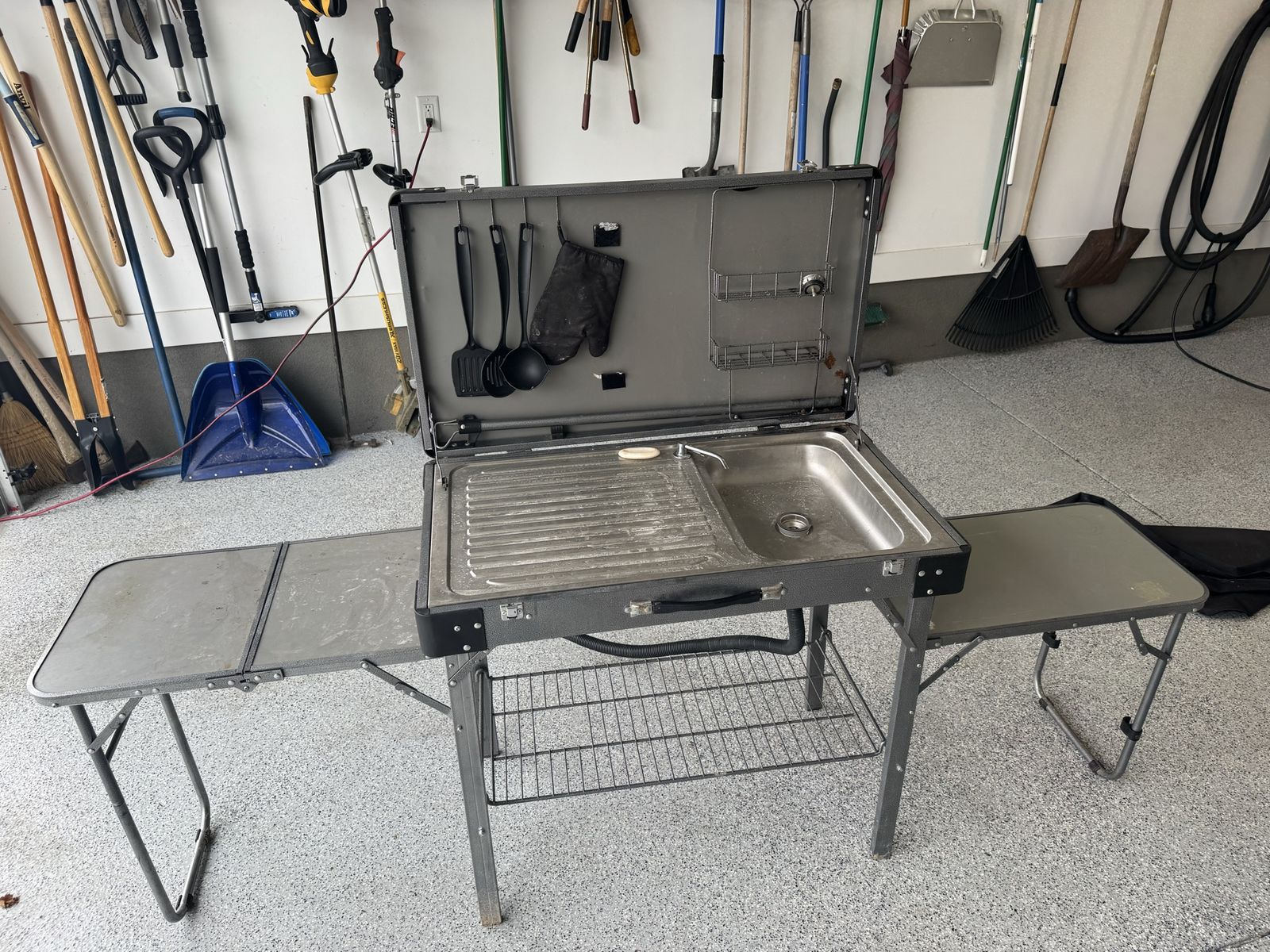 Portable Folding Camping Kitchen Station with Sink and Side Tables