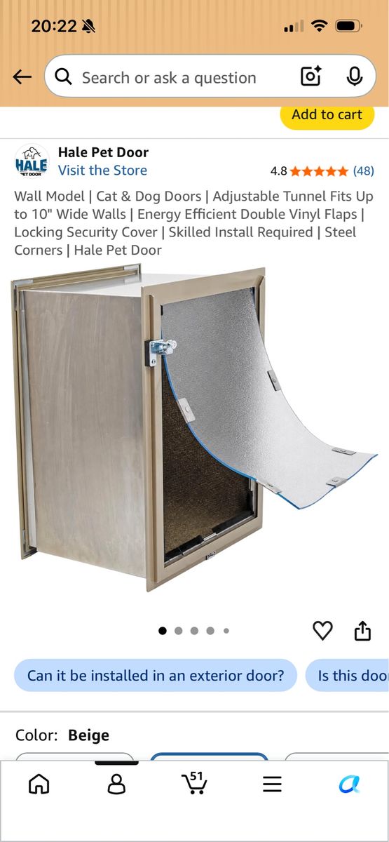 Hale Pet Door Wall Model, Adjustable Tunnel, Energy Efficient Double Vinyl Flaps, Locking Cover, Steel Corners