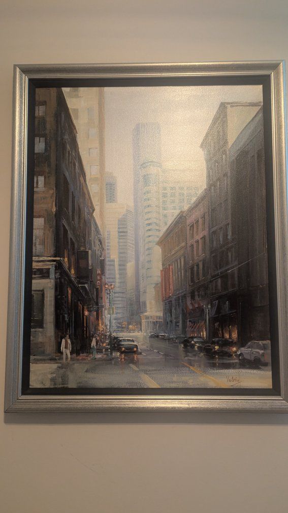 Valeriy Original Cityscape Oil Painting in Silver Frame - Urban Street Scene Artwork