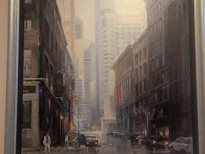 Valeriy Original Cityscape Oil Painting in Silver Frame - Urban Street Scene Artwork