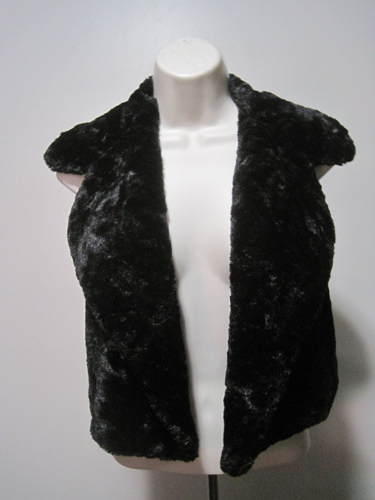 Unbranded Womens Small Black & Grey Leopard Furry Collared Short Open Front Vest