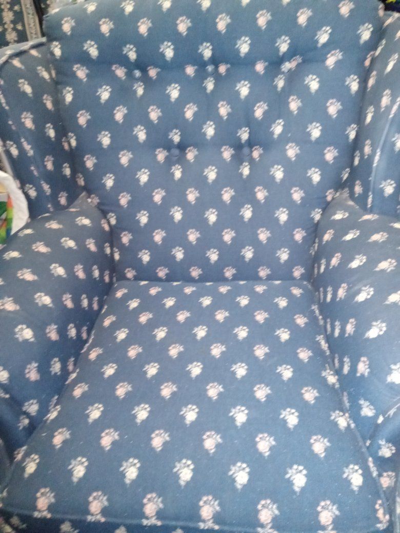 Upholstered Armchair - Blue Fabric with Floral Pattern - Comfortable Accent Chair