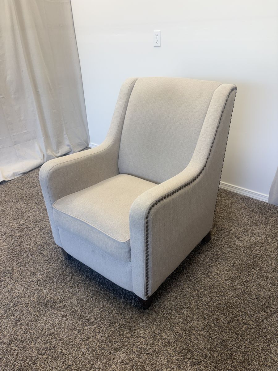 DELIVERY - Beige Wingback Accent Chair - Sleek and Stylish