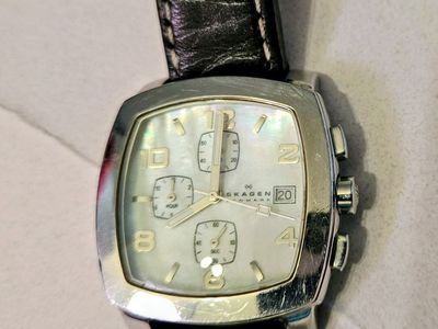 Skagen Stainless Chronograph Watch w/Date & Mother of Pearl Dial $99 OBO