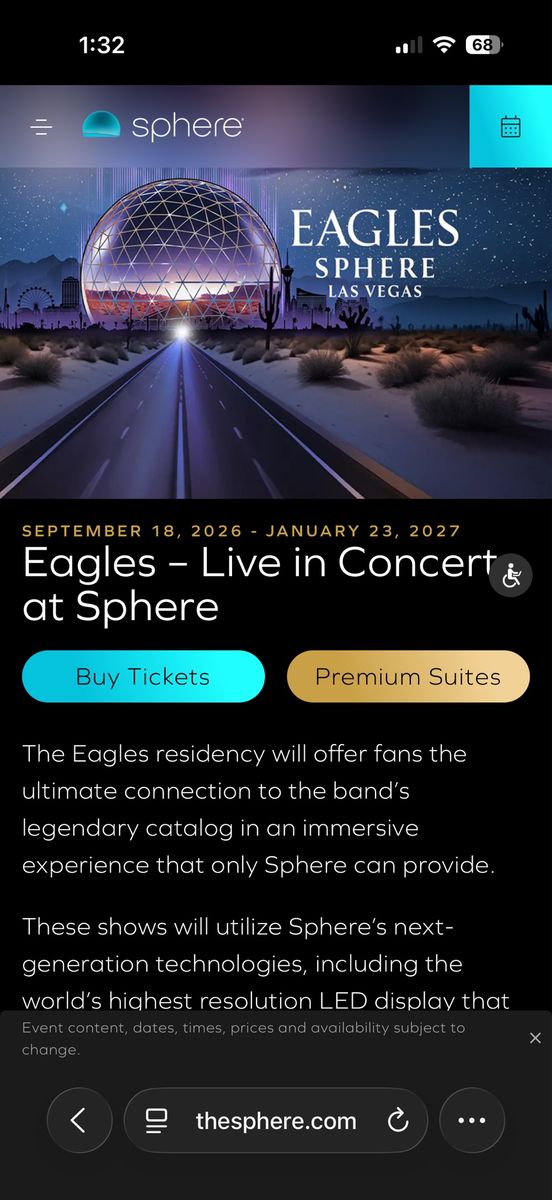 Eagles at the Sphere 11/28/26