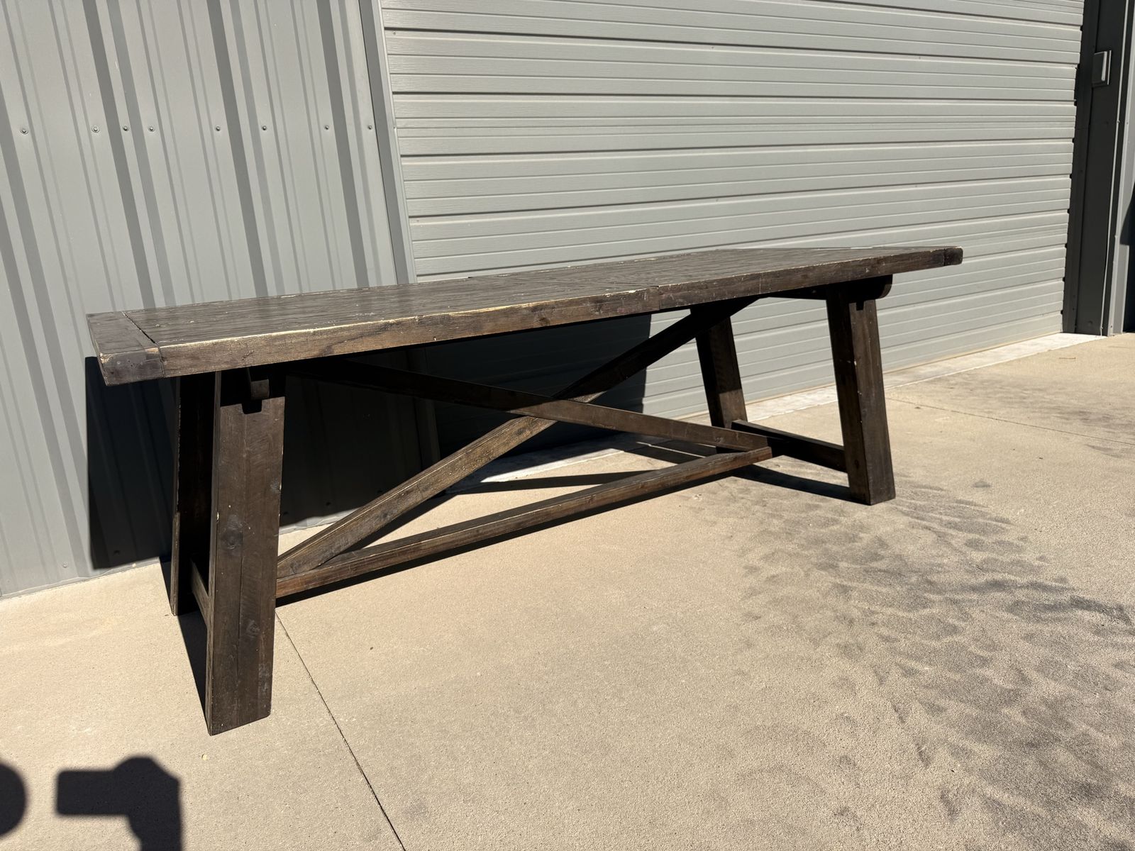 Rustic Farmhouse Style Wood Dining Table - Dark Stain, X-Frame Legs, Extendable Design