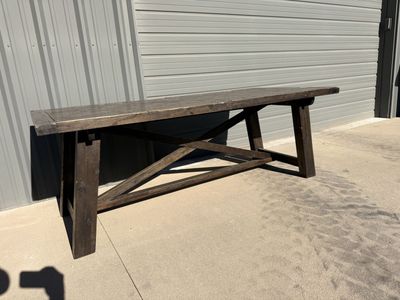 Rustic Farmhouse Style Wood Dining Table - Dark Stain, X-Frame Legs, Extendable Design