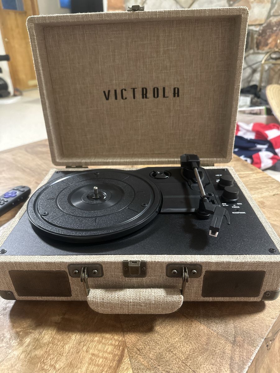 Victrola Portable Suitcase Turntable Record Player - Tan Linen