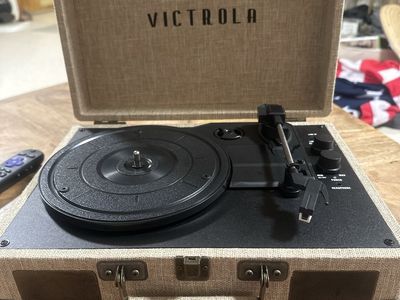 Victrola Portable Suitcase Turntable Record Player - Tan Linen