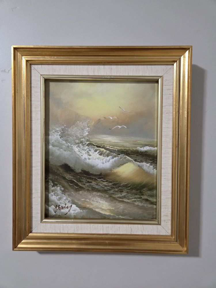 H. Gailey Original Framed Oil Painting Seascape Ocean Waves Art