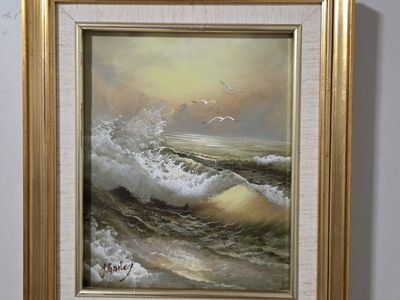 H. Gailey Original Framed Oil Painting Seascape Ocean Waves Art