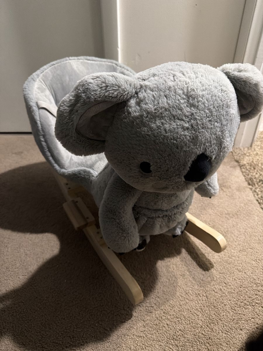 Plush Koala Baby Rocker with Wooden Base and Safety Harness