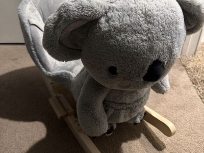 Plush Koala Baby Rocker with Wooden Base and Safety Harness