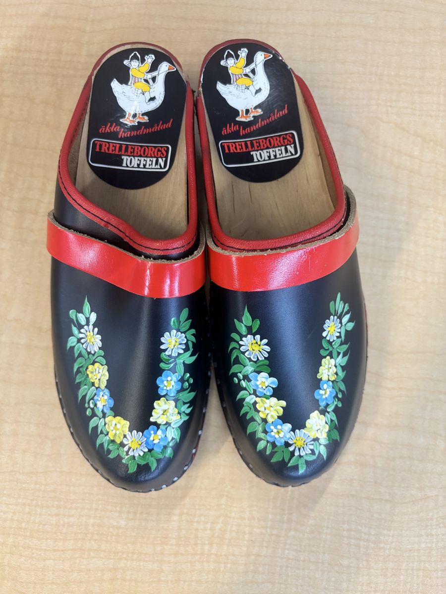 Authentic Trelleborgs Toffeln S.A. Nilsson Swedish Hand-Painted Floral Leather Clogs - Made in Sweden