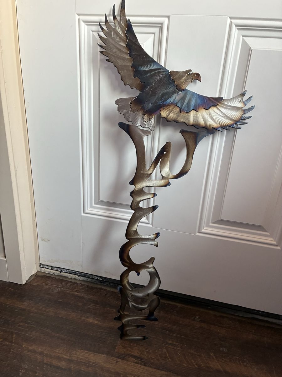 Handcrafted Metal Eagle Welcome Sign & In God We Trust Flag Wall Art Decor