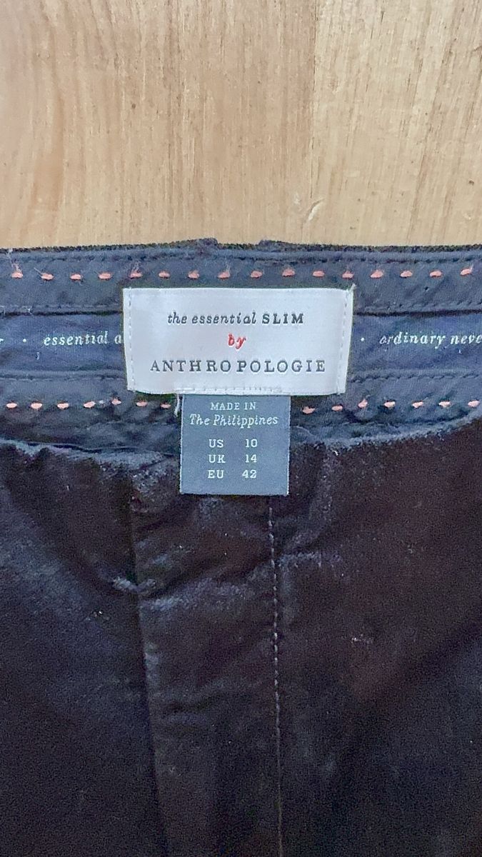 Anthropologie The Essential Slim Black Velvet Pants Size 10 Corduroy Cropped Trousers