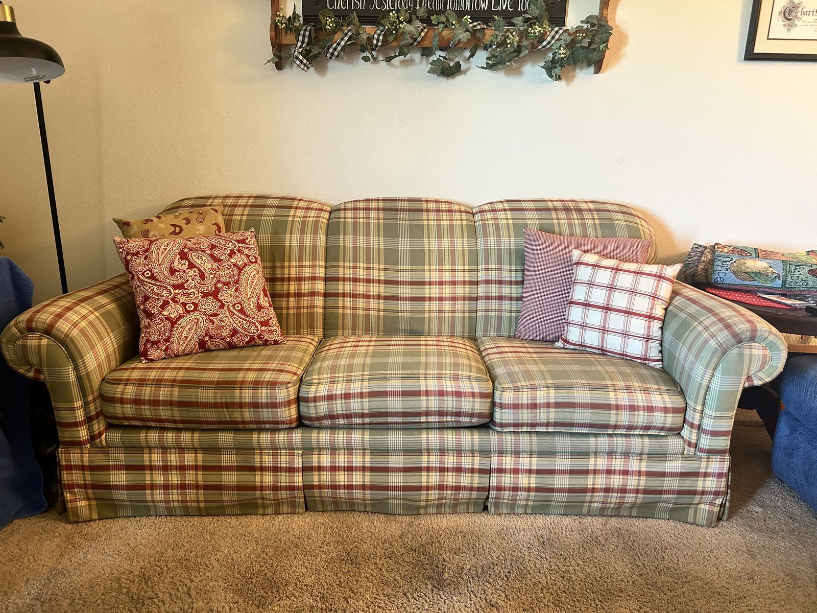 Plaid Three-Cushion Sofa
