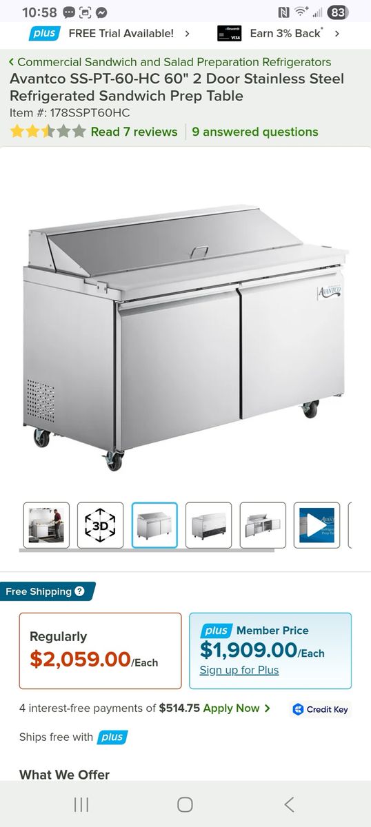 Avantco SS-PT-60-HC 60" 2-Door Stainless Steel Refrigerated Sandwich Prep Table