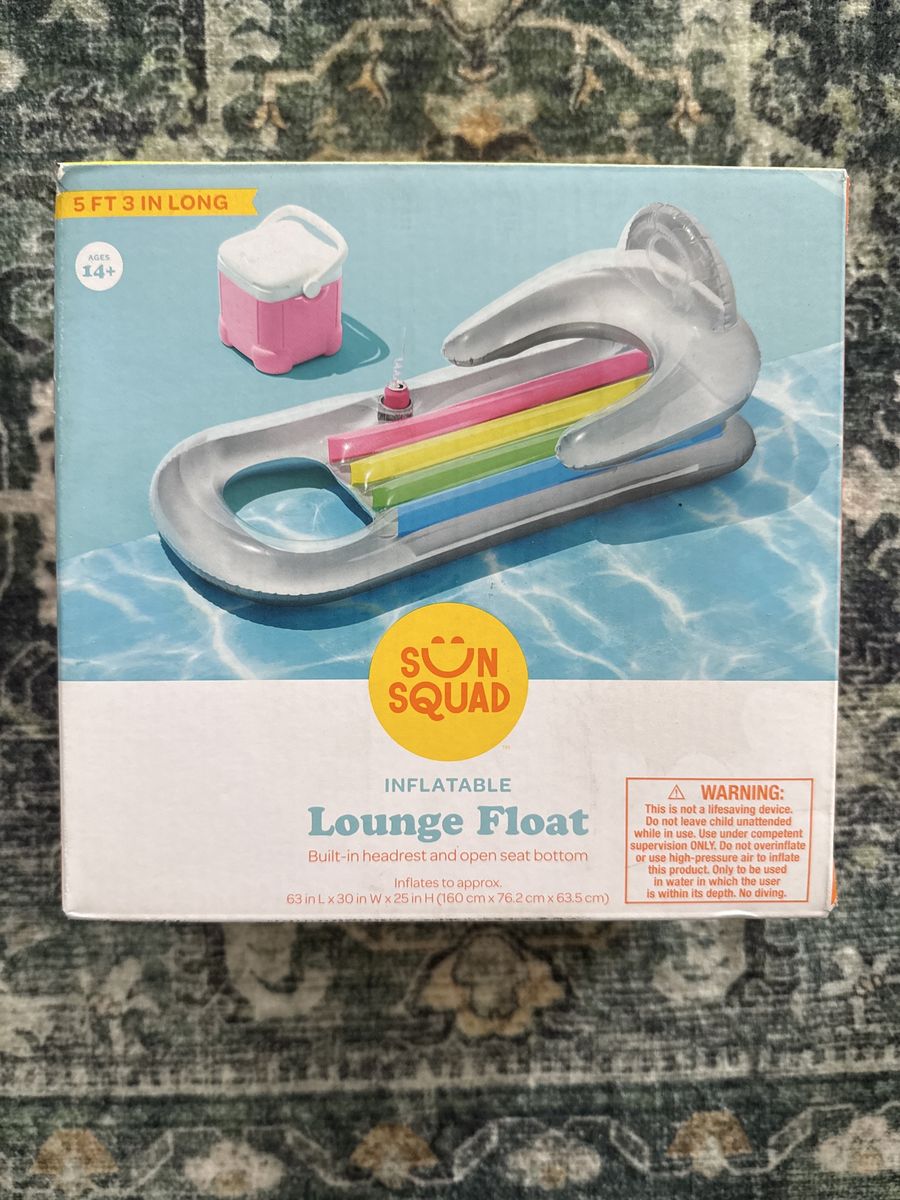 Sun Squad Inflatable Lounge Pool Float with Built-in Headrest, 63" Long, Ages 14+