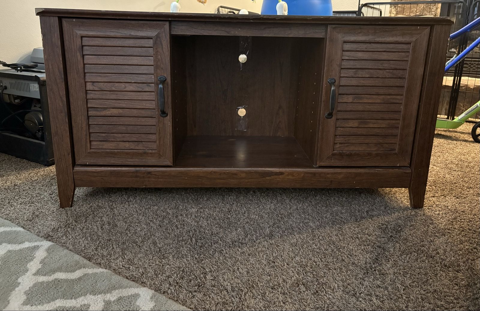 Dark Wood TV Stand Media Console with Cabinet Storage