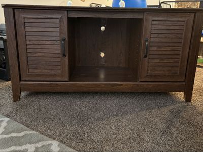 Dark Wood TV Stand Media Console with Cabinet Storage