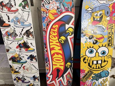 Lot of 3 Decorative Skateboard Wall Art Decks - Sneaker, Hot Wheels, Spongebob