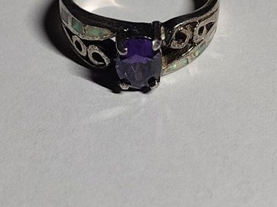 .925 SILVER AMETHYST AND OPAL RING