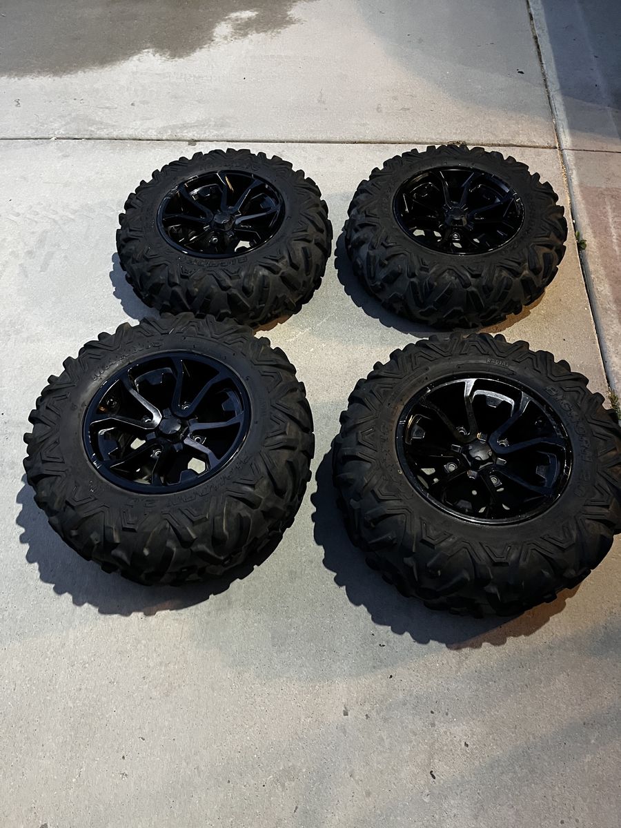Used 4/137 Black Rims & Tires with lug nuts for Can-Am Maverick_Commander_Defender_X3/Honda Talon/Kawasaki Teryx UTVs