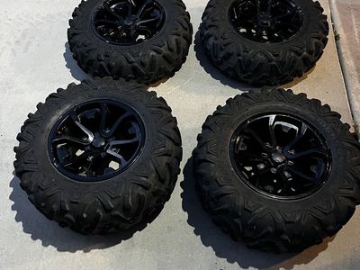 Used 4/137 Black Rims & Tires with lug nuts for Can-Am Maverick_Commander_Defender_X3/Honda Talon/Kawasaki Teryx UTVs