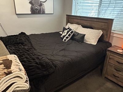 Queen bed frame with headboard and footboard