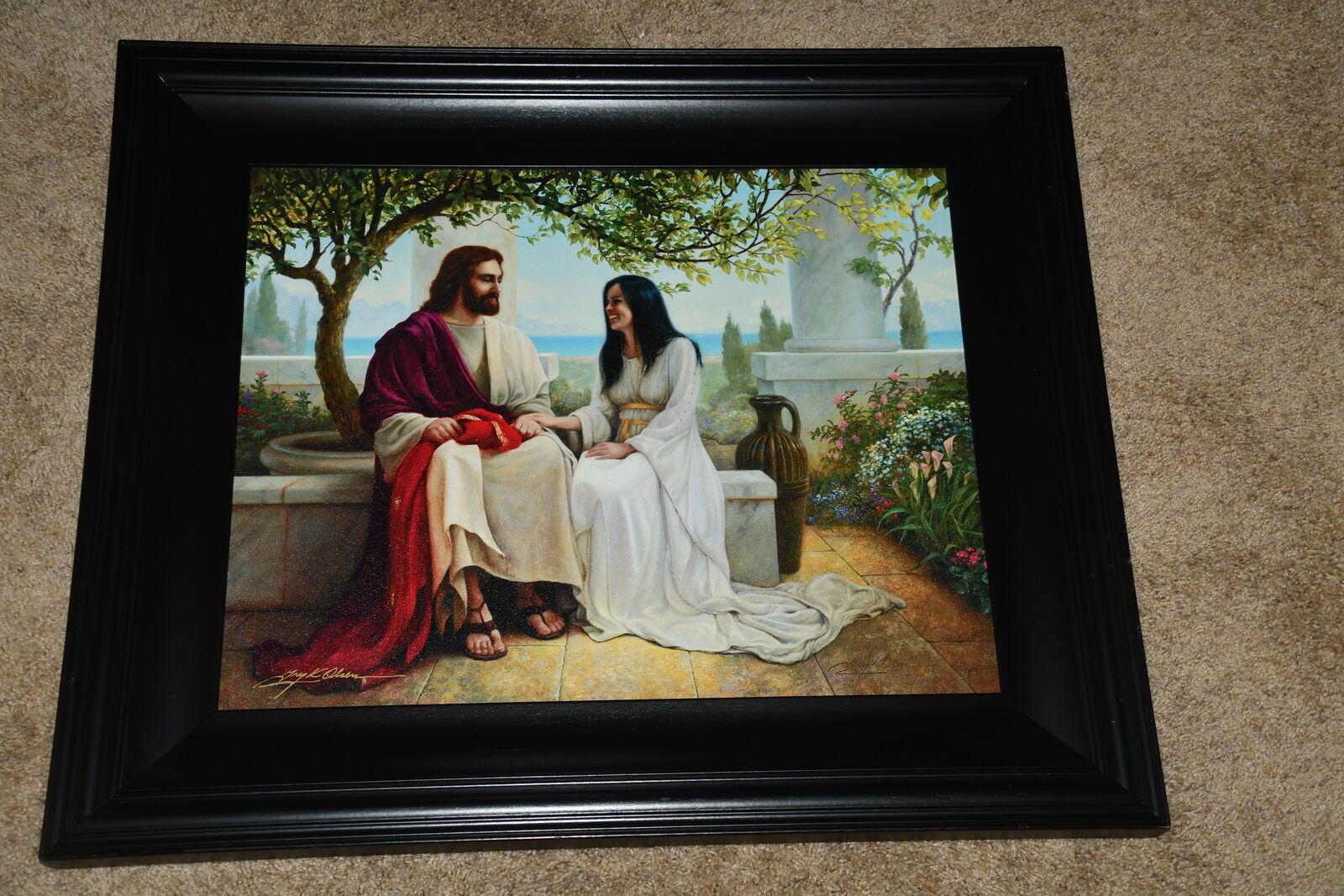 BEAUTIFUL "WHITE AS SNOW" JESUS PICTURE ~ SIGNED GREG OLSEN ~ TEXTURED ~ 23" x 27" FRAMED