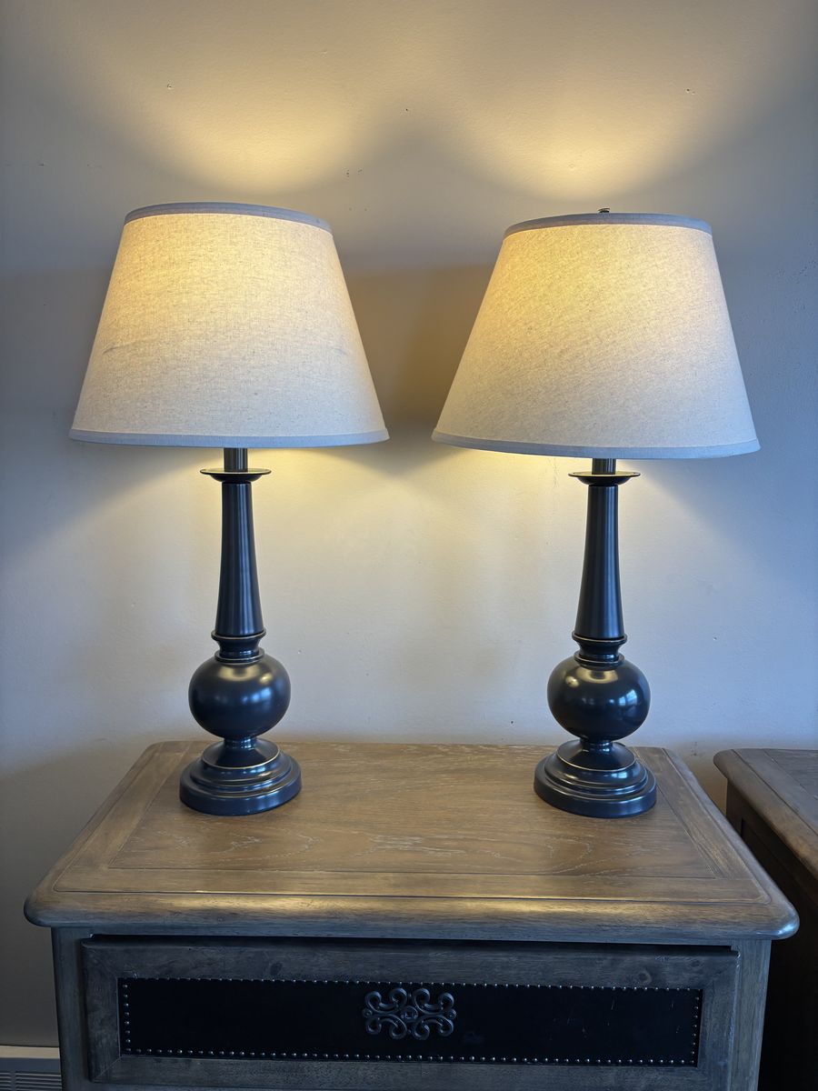 Pair of Deep Navy Blue Farmhouse Lamps