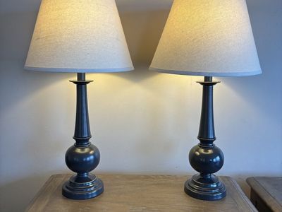 Pair of Deep Navy Blue Farmhouse Lamps