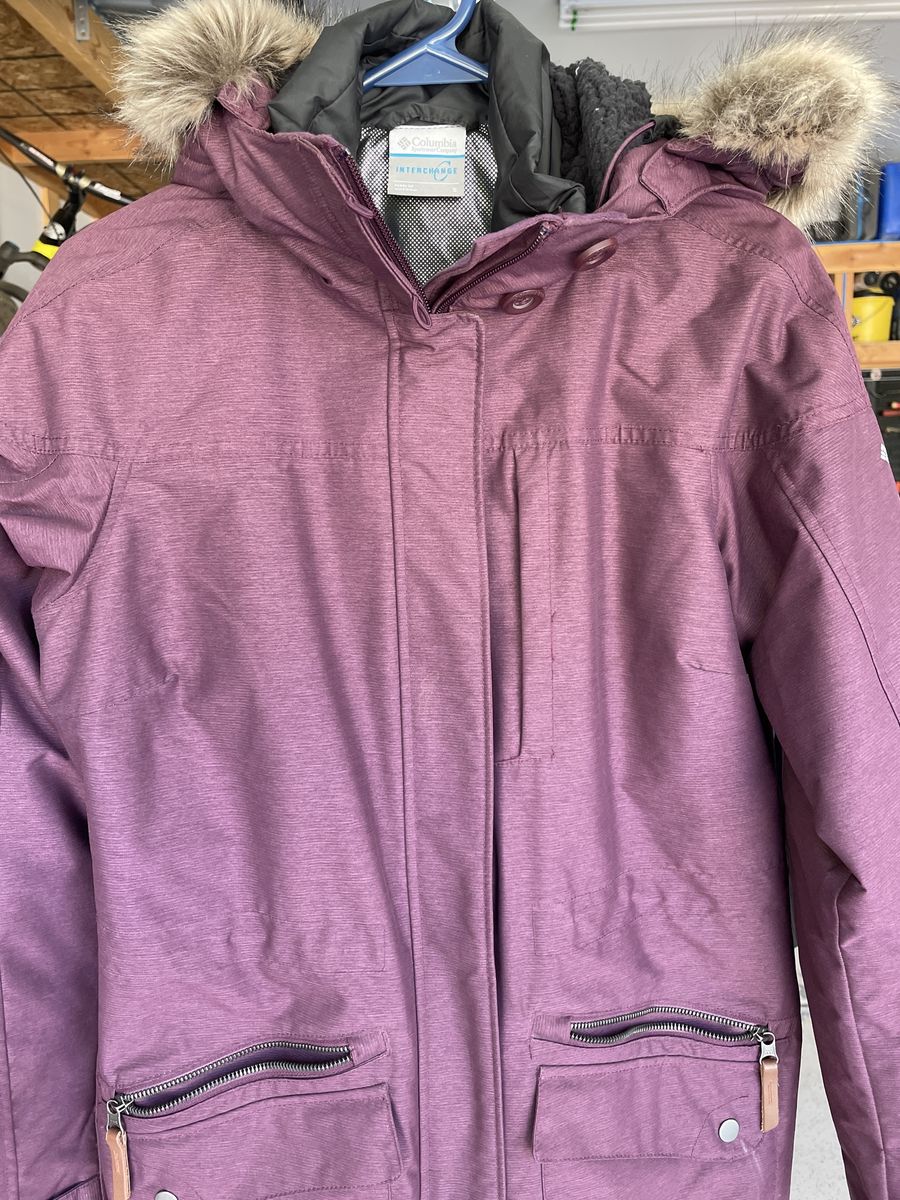 Columbia Women's Small Purple Interchange Parka Jacket with Removable Faux Fur Hood