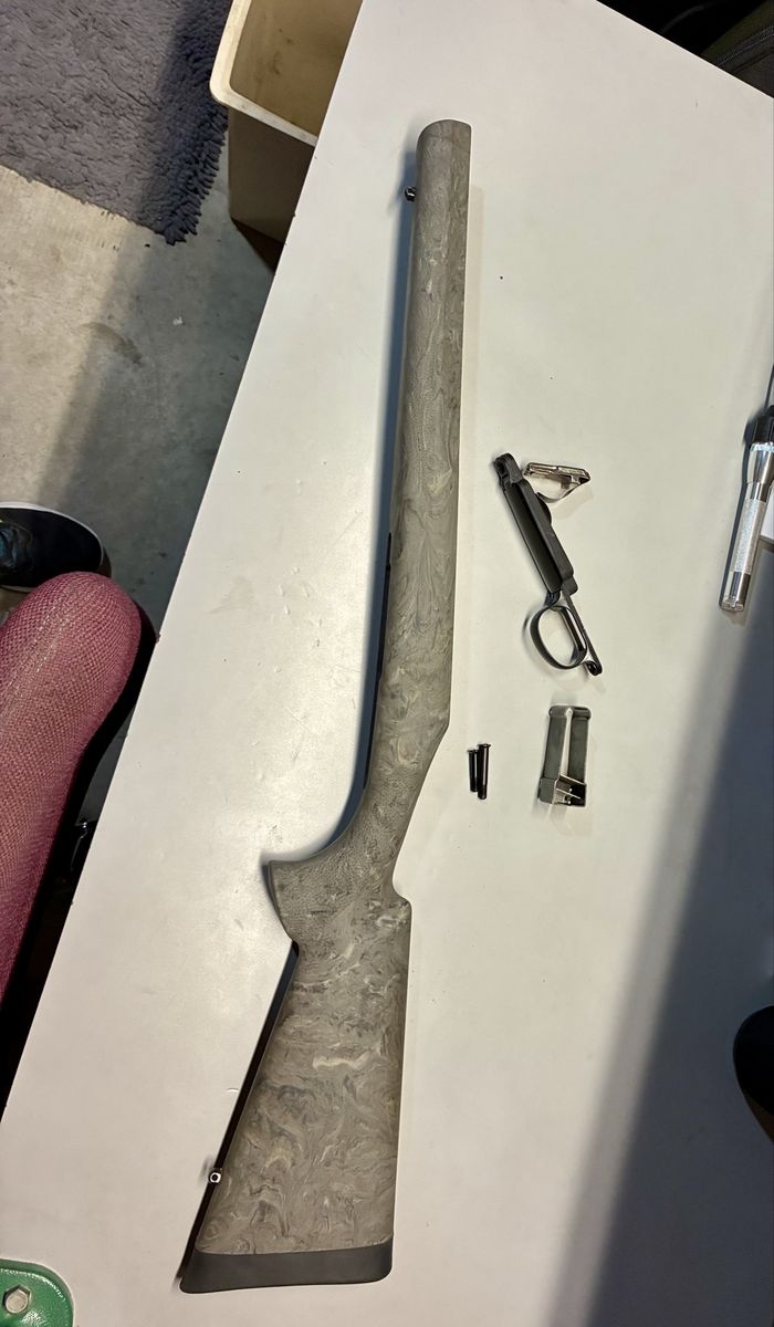 Custom Rifle Stock & Bottom Metal Set - Gray Swirl Pattern, Used,