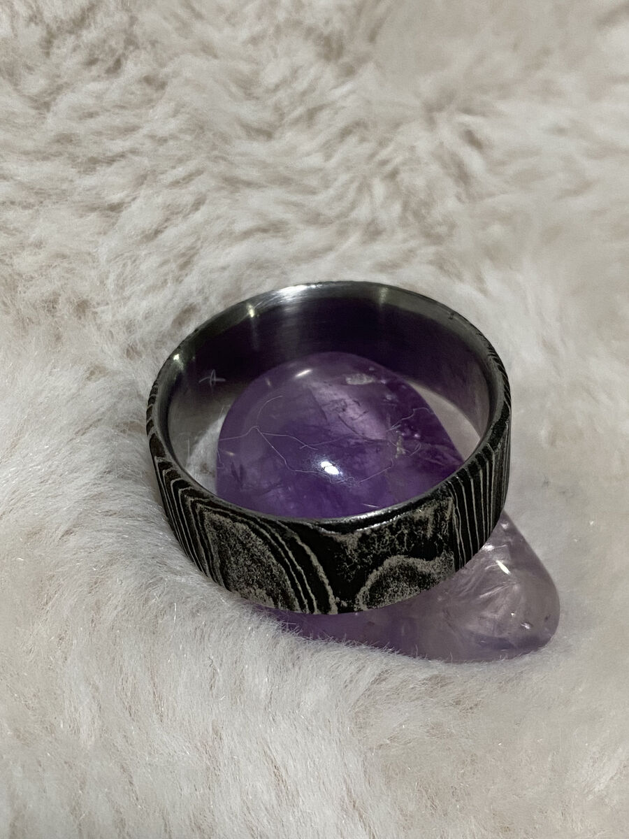 Damascus Steel Wedding Band - Size 13.5