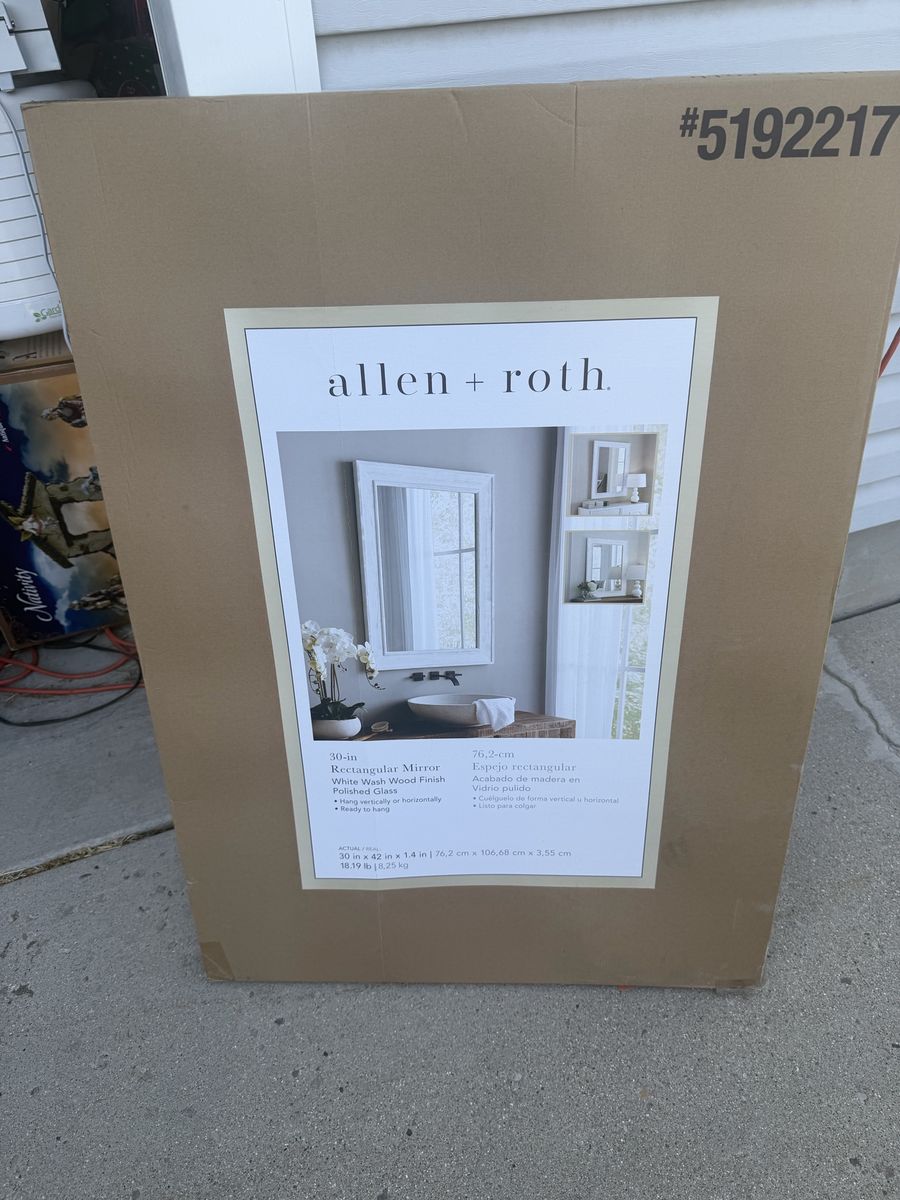 allen + roth 30-in x 42-in White Wash Wood Rectangular Wall Mirror
