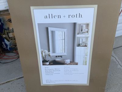 allen + roth 30-in x 42-in White Wash Wood Rectangular Wall Mirror