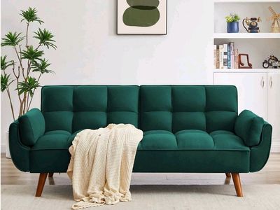 ️ FUTON SOFA BED, CONVERTIBLE LINEN GREEN ️BRAND NEW