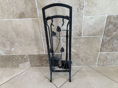 Black Metal Fireplace Tools W/ Ivy Design