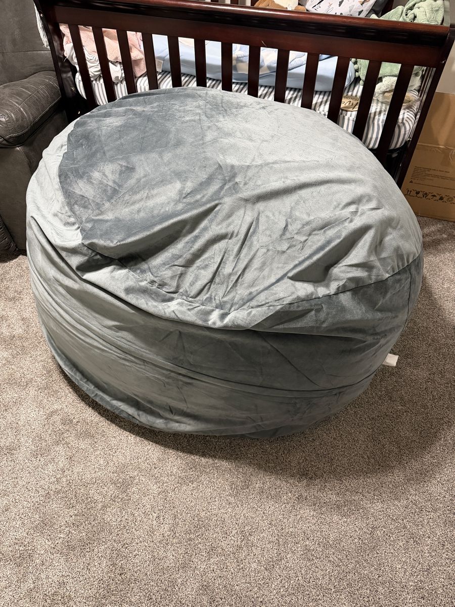 Large Gray Velvet Beanbag Chair